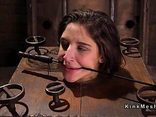 brunette slave bound for rough anal deepthroat in bdsm