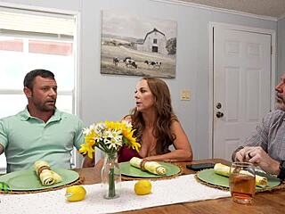 stepmom sneaks big cock ride while clueless dad chats work