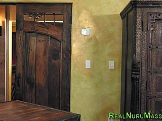 wet masseuse gets messy cumshot after big cock rubdown