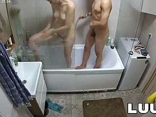 Luuv Esteban and Foxy get steamy in shower flashing her perfect natural tits