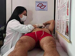 hot nurse and esthetician check out patient's huge erection up close