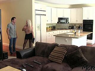 Blonde agent begs daddy cumshot on monster tits