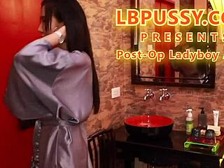 postop ladyboy alice stuffs toys deep in her cunt