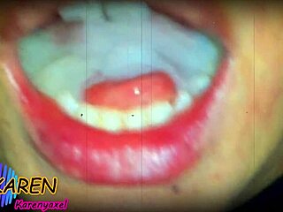 karen swirls huge jizz loads on tongue in slow motion cumshot play