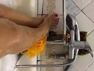 big tits beauty plays soft bath game