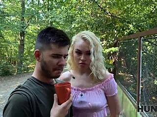 hunt4k: blonde drags boyfriend to watch her outdoor forest fuck tattooed naturals 😈