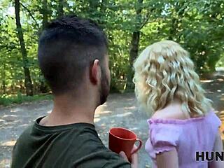 hunt4k: blonde drags boyfriend to watch her outdoor forest fuck tattooed naturals 😈