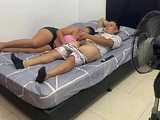 sis-in-law milks my cum on her tits while i watch tv