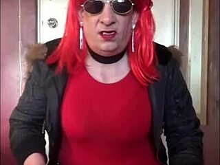 shy crossdresser begs for lover's pee outdoors homemade