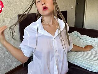 russian student unleashes golden shower on squirting milf orgasm