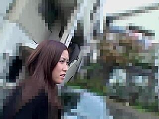 beautiful black-haired asian fukushima nagisa warms up bent over on bed