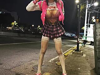 tranny pulls out cock on cablebus skirt up outdoor exhibit?