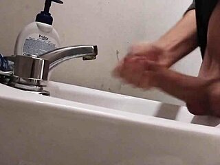 restin my huge balls on sink strokin monster cock for massive cumshot 💦😩