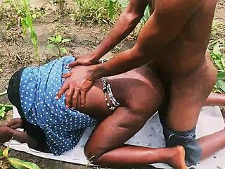 curvy farm girl bends over for monster black cock doggystyle in woods