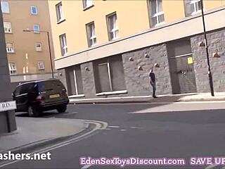 sexy blonde axa jays flashes tits in public blowjob