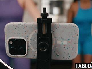 Lesbian Teen Sky Works Out Licking Ebony Milf Stepmom Pussy!