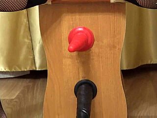 pregnant milf stuffs dildo in plump hairy pussy without pulling panties aside