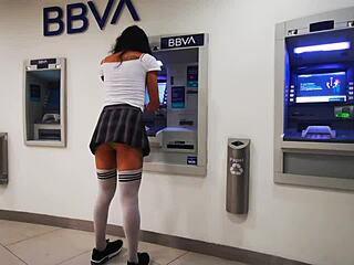 tranny pulls out cock on cablebus skirt up outdoor exhibit?