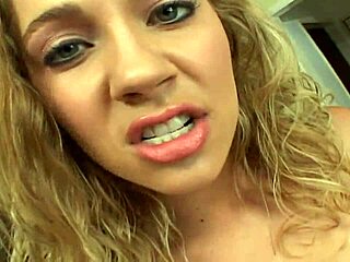 blonde teen with nice tits blows five guys at once then takes face cum