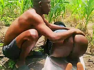 curvy farm girl bends over for monster black cock doggystyle in woods