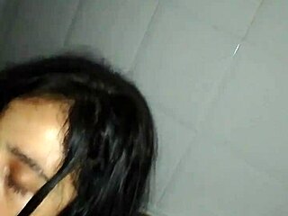 Latina cutie sucks cock hidden in bathroom