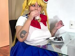 Chubby Sailor Moon Cosplay Babe Rips Off Skirt for Nasty Farts