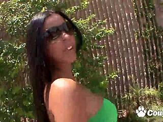 busty brunette diamond kitty deepthroats cock gagging on balls