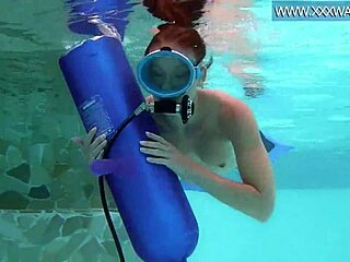 minnie manga sucks huge dildo underwater in bikini pool