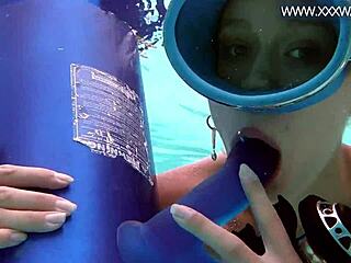 minnie manga sucks huge dildo underwater in bikini pool