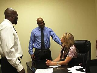 hey horny secretary nikki sexxx gulps two black cocks at work