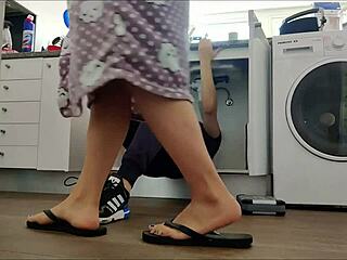 Horny Chubby Wife Cheats With Handyman Doggystyle Under Sink Barefoot Orgasm