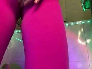 squirting hard in my tight pink leggings closeup