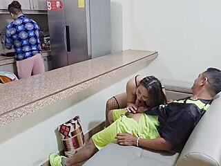 i'm fucking my stepmom while hubby's cooking in kitchen but oops he hears us