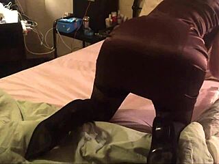 French satin dressed milf's wet pussy doggystyle filled in lingerie