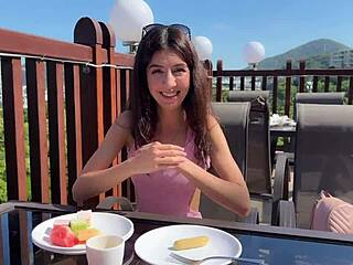 hot brunette stranger fucked rough doggystyle after hotel restaurant argument cumshot