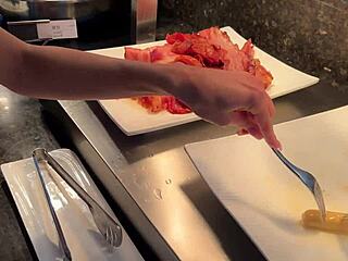 hot brunette stranger fucked rough doggystyle after hotel restaurant argument cumshot