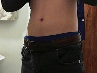i strip half-naked masturbating in work bathroom with loaded cumshot