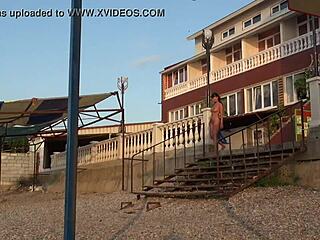 nude milf strolls naked through crowded public streets