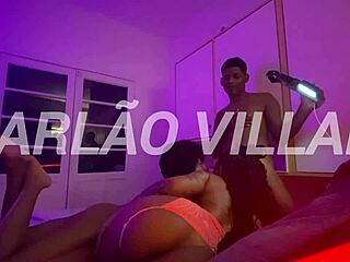 hot curly brunette chokes on monster cock with her friend