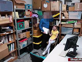Petite blonde teen shoplifter fucked hardcore in office then released