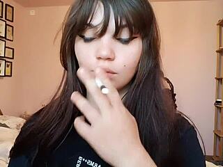 Goddess with big bare lips smokes cigarette while teasing you POV?