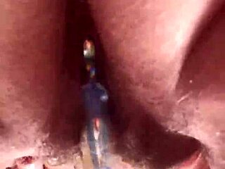 Curvy Woman Shoves Glass Dildo Deep in Close-Up Hairy Wet Beaver