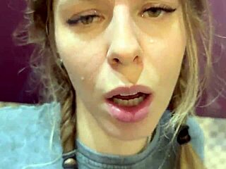 Juicy dormmate milf tall with fake tits sucks cock cums in mouth kitchen orgasm