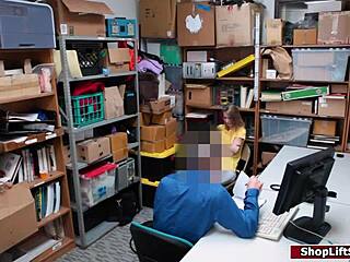 Petite blonde teen shoplifter fucked hardcore in office then released