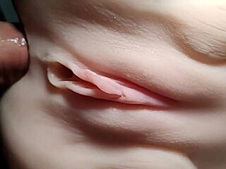 Close-up doll double penetration stretches shaved pussy wide