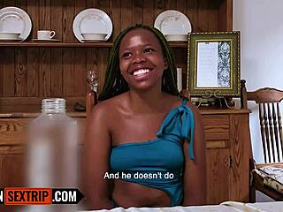 Petite black teen 18+ soaked in spit from rough railing