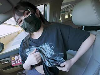 Big tits Chinese babe risks cinema pussy fuck