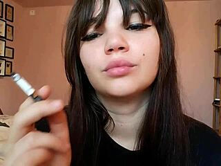 Goddess with big bare lips smokes cigarette while teasing you POV?