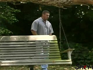 Blonde's big natural tits bounce in outdoor fuck