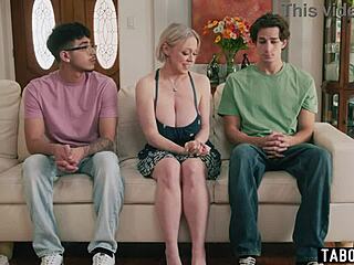 granny stepmom's huge tits bounce wildly as her two step sons bang her relentlessly